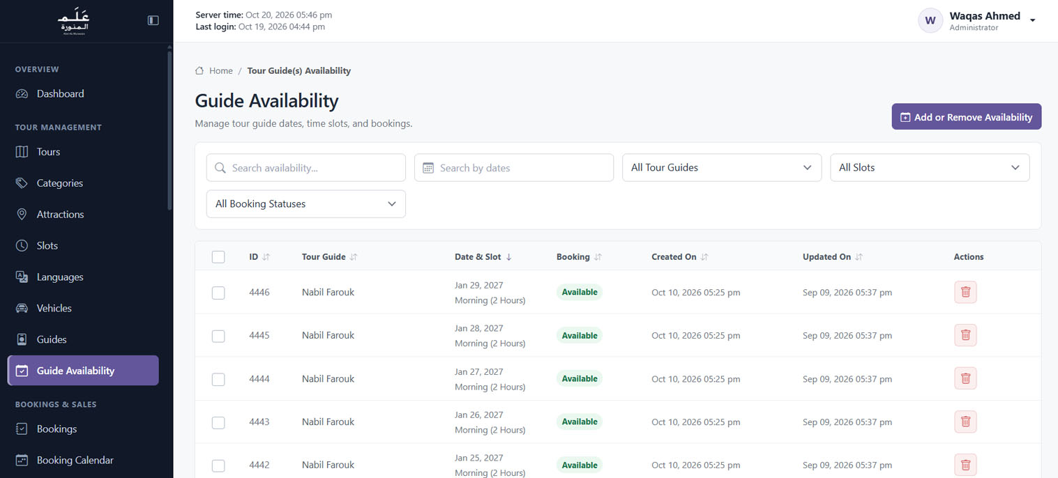 Guide availability — Alam Al-Munawara