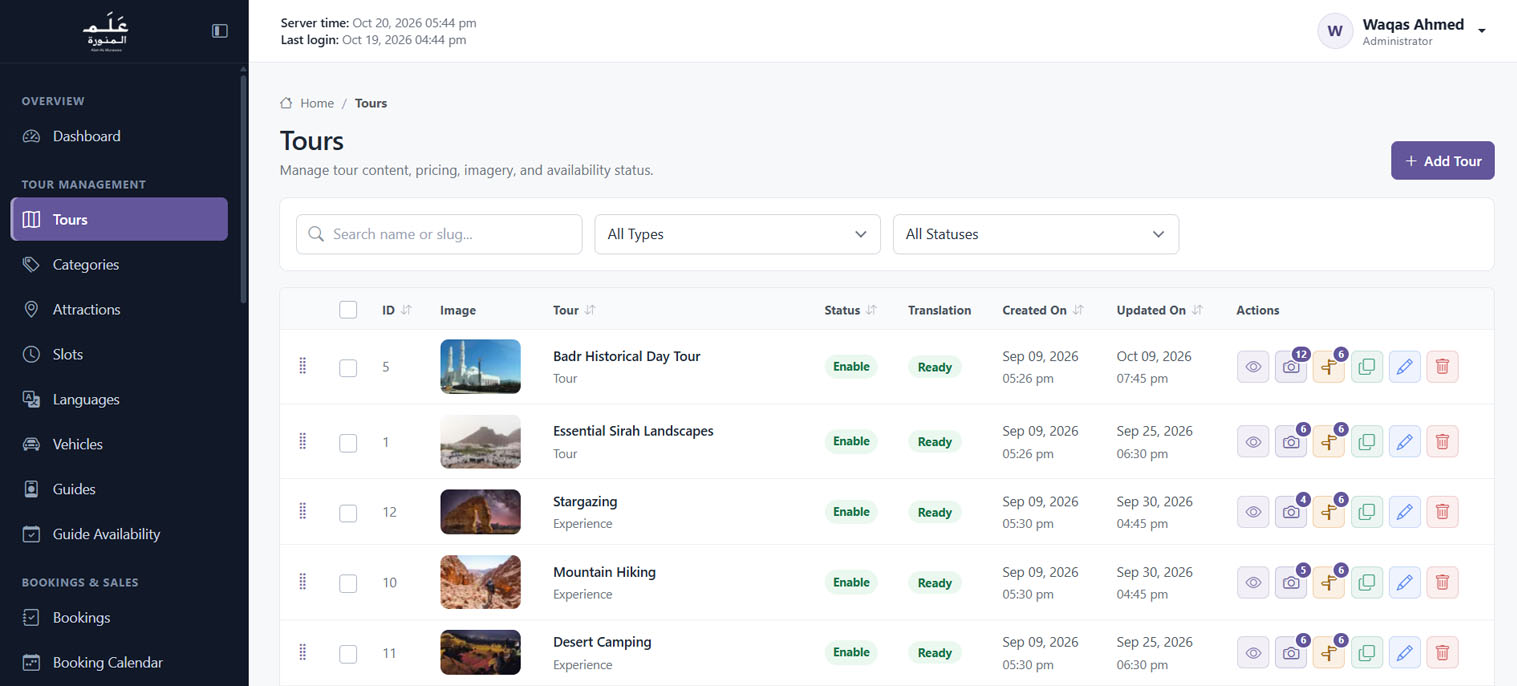Tour management — Alam Al-Munawara
